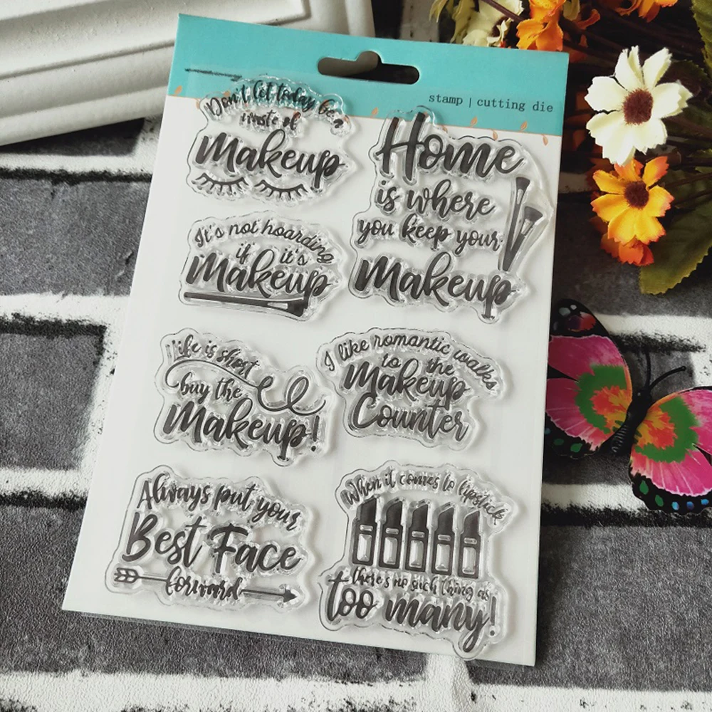 

Lipstick Makeup Word Clear Stamp Sheet Handicraft Decor Transparent Silicone Stamp DIY Scrapbooking Wedding Cards Photos