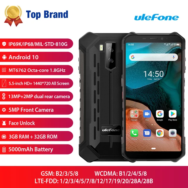 Ulefone-teléfono inteligente Armor X5, móvil resistente al agua IP68 MT6762, 3GB RAM, 32GB rom, Octa core, NFC, 4G, LTE, Android 10 2