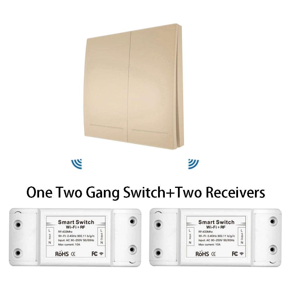 RF 433Mhz Wifi Wireless Remote Control Smart Switch Wall Panel Transmitter,Smart Life/Tuya APP,Works with Alexa Google Home - Цвет: Gold Kit 2