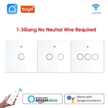 Wifi Smart Light Switch Glass Screen Touch Panel Tuya App Control Wireless Wall Switch Work With Alexa Google Home 1/2/3-Gang 100v 240v ac 2 gang 2 way switch rfid wireless 30m remote control touch screen light switch panel 2 wireless receivers