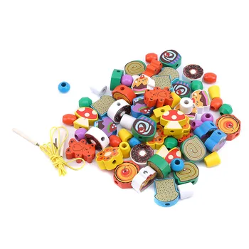 

Wooden Toy Fruit Cake Rope Beaded DIY Baby Handmade Enlightenment Educational Toys To Give Children The Best Enlightenment Toys