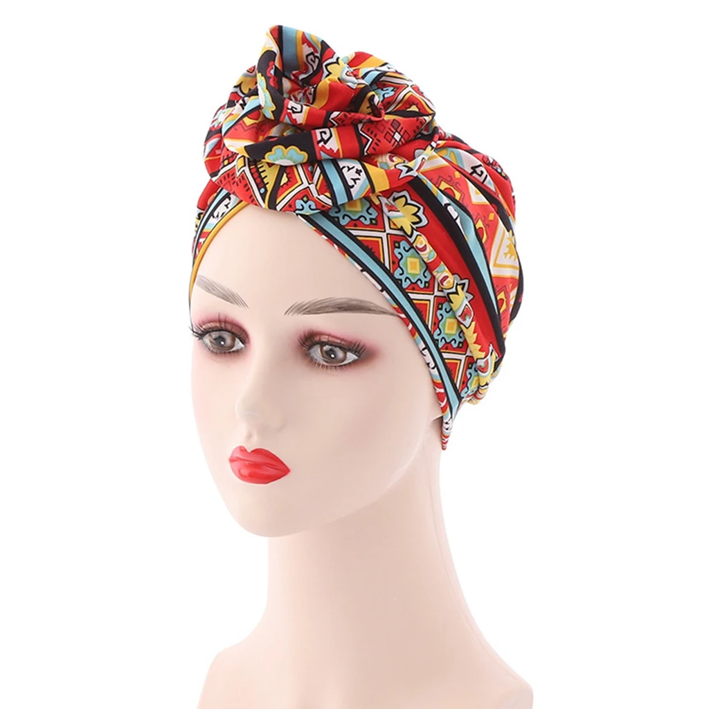 

HanXi Knot Flower Hat Women African Fashion Turban Bonnet Headwraps Hijabs Print Muslim Cap Headband Latest American Beanie