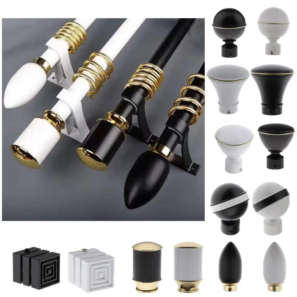 Metal Iron Window Curtain Rod End Unique Design Drapery Pole Drape Rod Finals Head Cap Finials Fit for Home Office