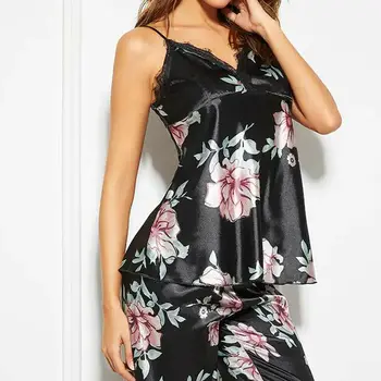 

Sexy Fashion Women Ladies Sleeveless Black Lace Floral Nightwear Pyjamas Sets