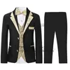 Slim Fit Boys Suits 3 Pieces Blazer Vest Pants Bowtie Jacket with Gold Rims for Wedding Party Prom Tuxedos Costumes Hommes 1