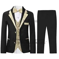Slim Fit Boys Suits 3 Pieces Blazer Vest Pants Bowtie Jacket with Gold Rims for Wedding Party Prom Tuxedos Costumes Hommes 1