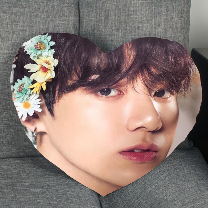 Новое поступление JUNG KOOK наволочка Kpop в форме сердца атласная ткань для дома