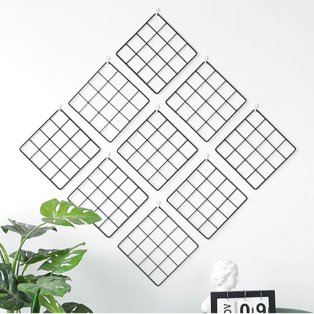 DIY Grid Photo Wall Mounted Mesh Metal Wire Display Panel Wall Art Display Organizer, Memo Board, 20x20cm