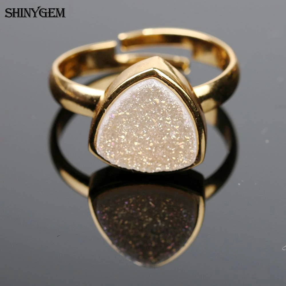 Кольца ShinyGem 2020 10 мм с треугольным кристаллом и опалом регулируемые размеры