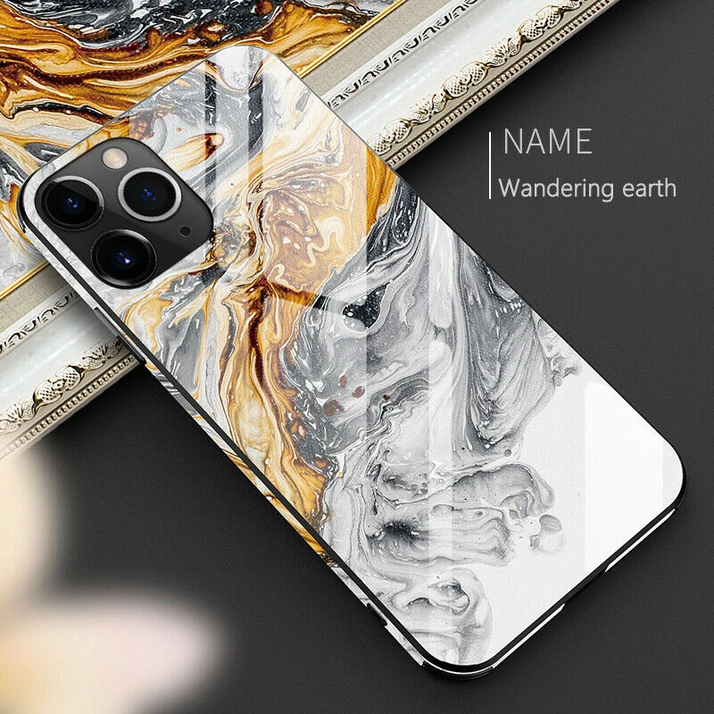 Чехол-накладка для iPhone 11 12 13 Pro Max X XR XS 8 7 6s Plus из закаленного стекла ТПУ с мраморным