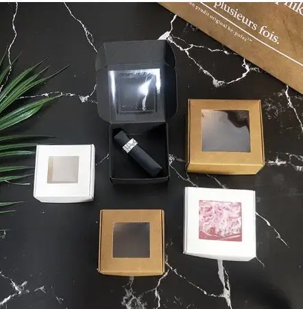 

10pcs/lot Small Kraft paper packaging box with window,cardboard handmade soap box,mini personalized craft paper jewelry gift box