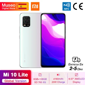 Перейти на Алиэкспресс и купить Глобальная версия Xiaomi Mi 10 Lite 5G смартфон 6 ГБ 128 ГБ Snapdragon 76 5G NFC 6,57 дюймAMOLED дисплей 48MP камера 20 Вт 4160 мАч