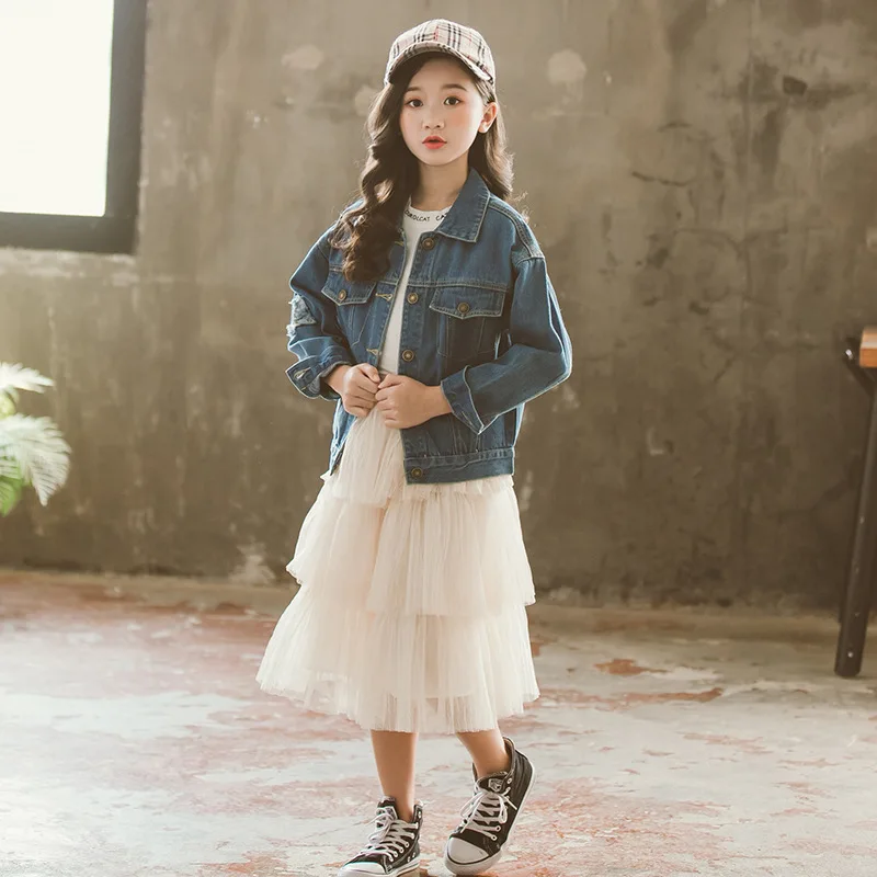Fashion Girls Spring Autumn Jeans Jacket Long Sleeve Denim Jacket Coat Child Fashion Street Wear Outwear 4-13 Years Tops Clothes