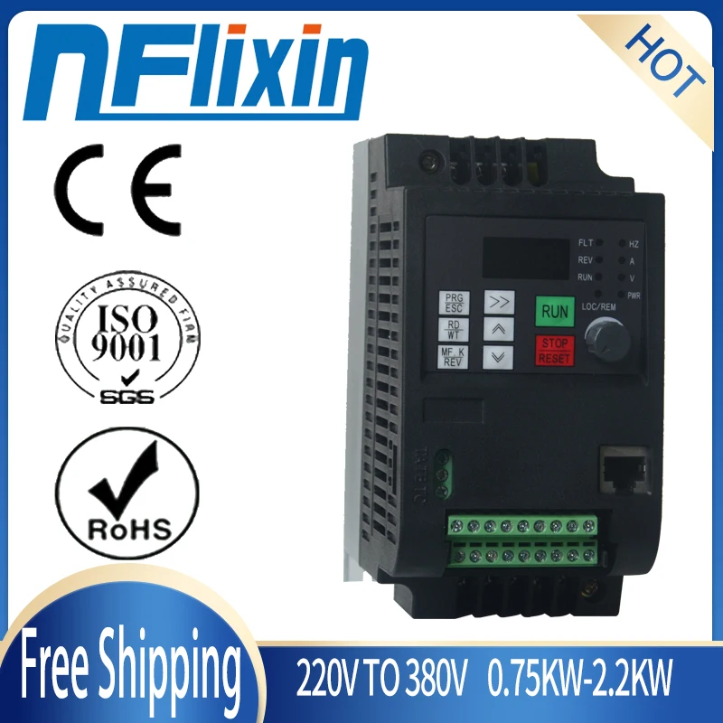 

2.2KW 220V VFD преобразователь переменной частоты для управления скоростью двигателя 1 фазный вход 220V и 3 фазный выход 380V