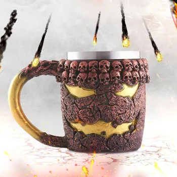 

New 4Types 3D Unique Stainless Steel Mug Cup Liner Creepy Coffee Beer Milk Mug Cup Tankard Novelty Halloween Decoration Gift