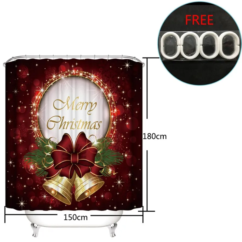 Cute Creative Christmas Festival Polyester Wear-resistant Thicken Waterproof Bathroom Shower Curtain NEW