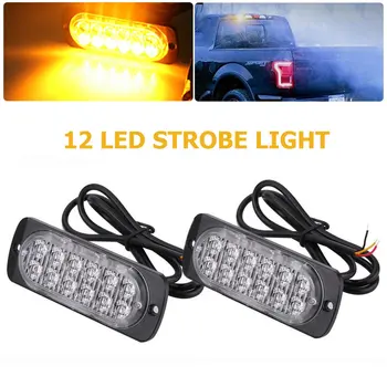 

Emergency Strobe Lights for Trucks Amber Recovery Car 12 LEDs Lighting Bar Orange Grill Breakdown Flashing 12/24V Pack of 4