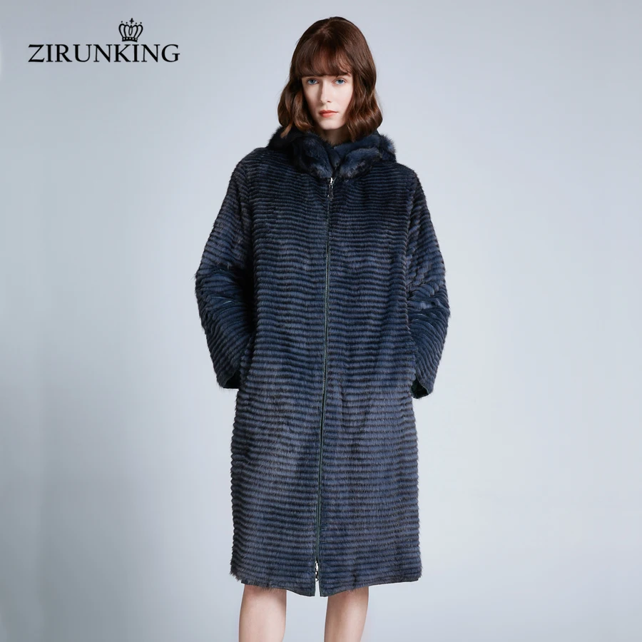 ZIRUNKING Women Real Mink Fur with Down Coat Lady Reversible Natural Fur Long Coat Female Winter Warm Outerwear Clothing ZC1904