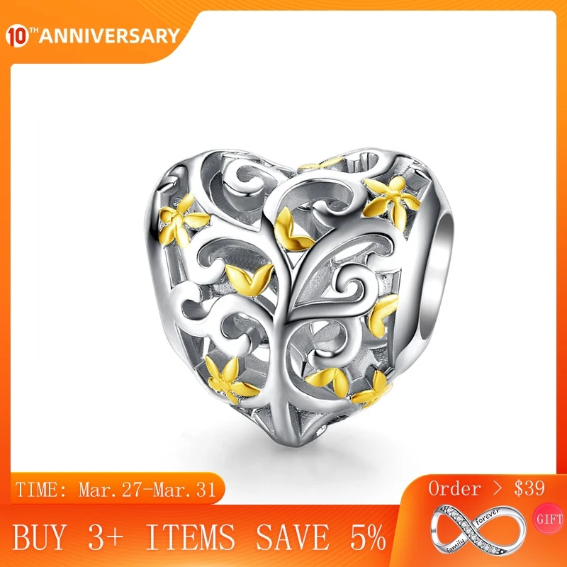 

CodeMonkey Tree of Life Heart-shape Charm Compatible European Bracelet Female Family Tree Beads for Women Jewelry Making CMC1249