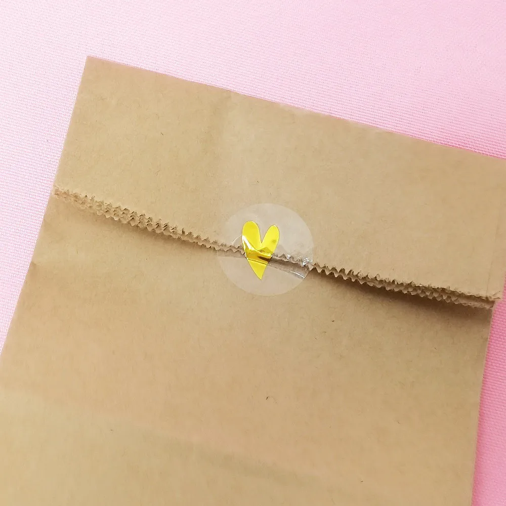 500 Pcs/roll Round Transparent Gold Heart Adhesive Sticker Cute Sealing Label Sticker for Envelope Gift Decor Stationery decorative stickers,self adhesive stickers,stationery stickers,paper stickers,adhesive stickers,decorative labels stickers,roll packaging stickers,packaging stickers
