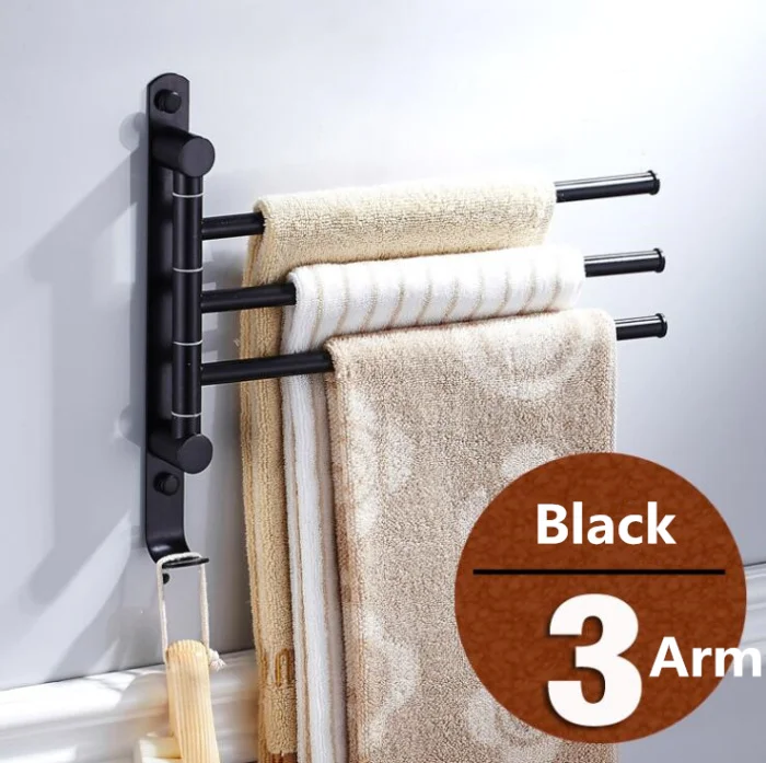Black 3 Bar 304 нержавеющая сталь черный полотенцесушитель вращающаяся стойка для Полотенец ванная комната настенные полотенца складывающиеся стойки держатель Аппаратные аксессуары 3/4 бар - Цвет: Black 3 Bar