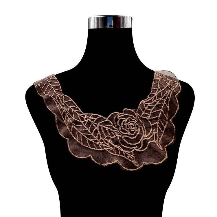 

Luxury Tulle Lace Fabric Rose Motif Embroidered Mesh Lace Appliques Collar Neckline Trim Sew Patch Dress DIY Sewing Supplies