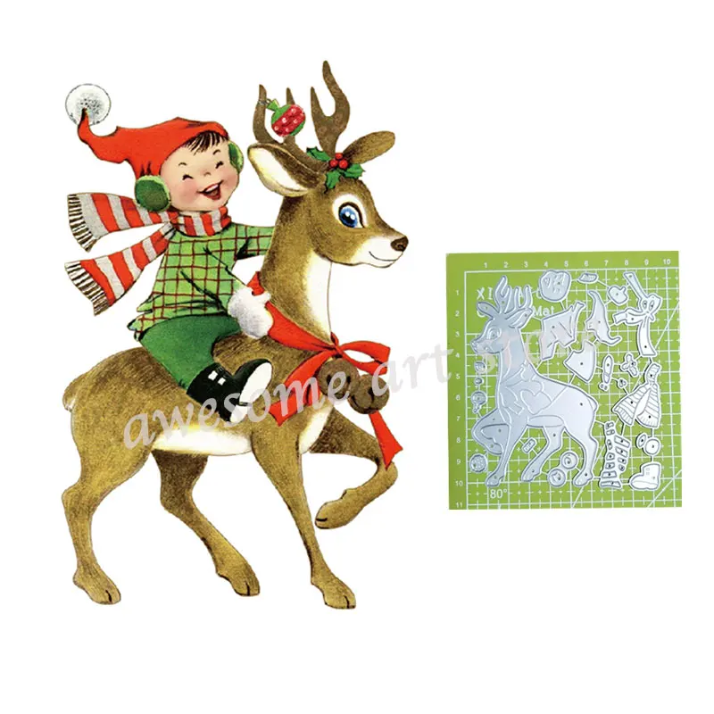 

Girl Riding Elk Metal Cutting Dies Merry ChristmasTemplate For DIY Scrapbooking Embossing Paper Cards Album Making Craft Dies