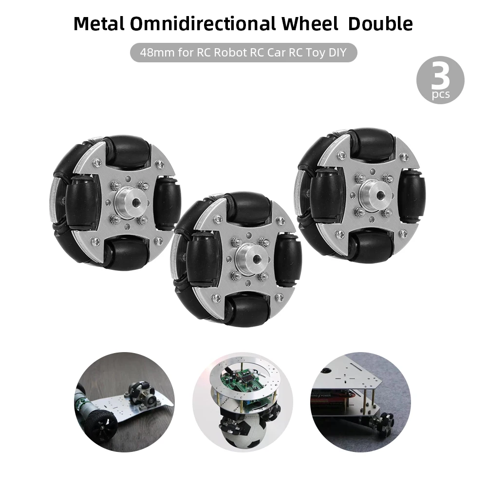 

3pcs 48mm Omni Wheels Omnidirectional Wheel Metal Double for RC Robot RC Car RC Toy DIY Parts