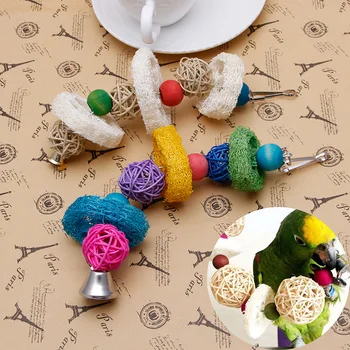 

Pet Bird Bites Parrot Climb Loofah Chew Cage Toys Bell Swing Hanging Parakeet LX9C