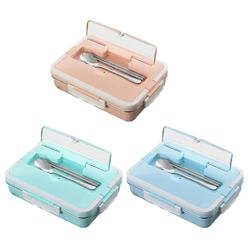 

Compartment Lunch Box Stainless Steel Rectangular Lunch Box With Cutlery Large Capacity For Students