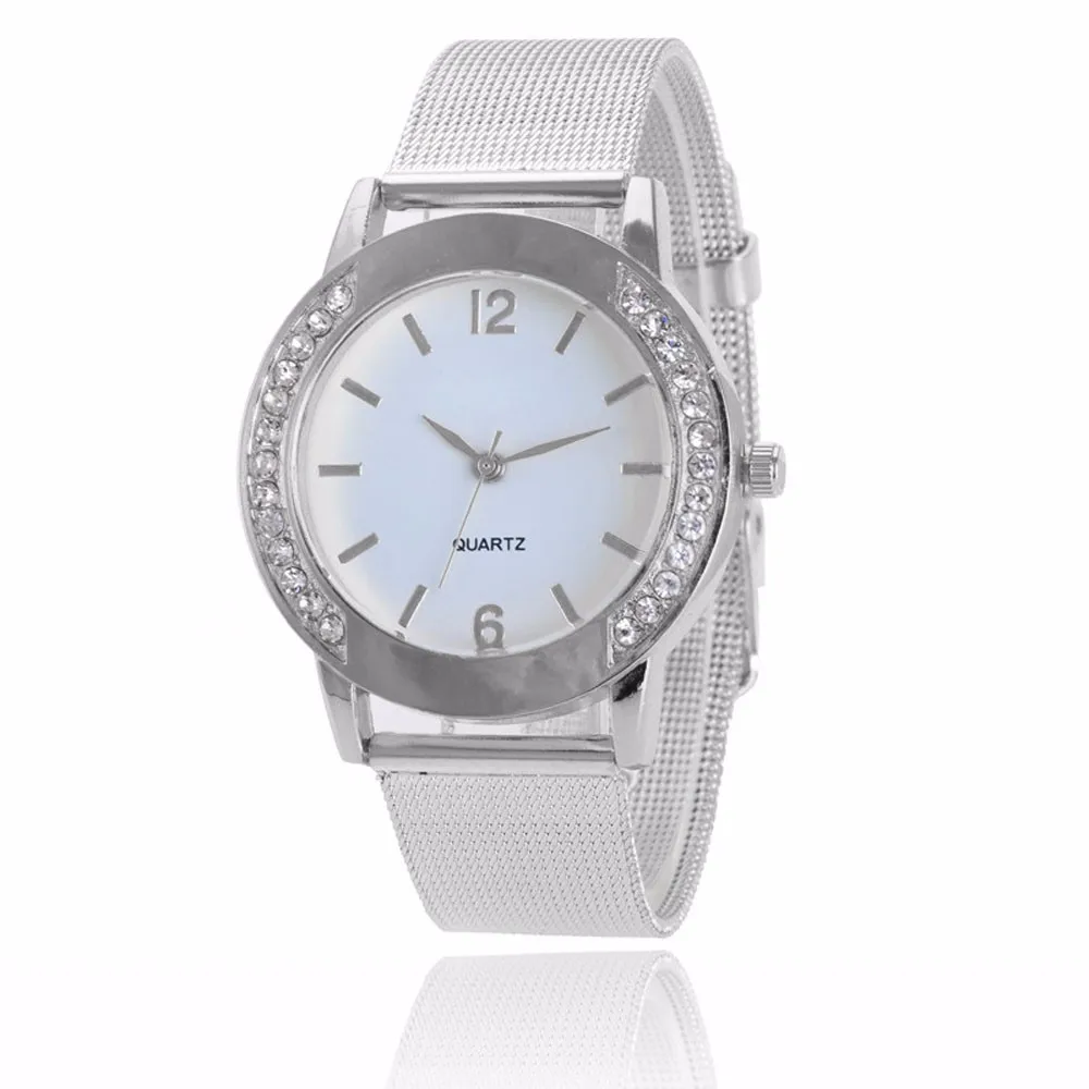 Новые модные женские Кристальные серебряные Аналоговые кварцевые наручные часы из нержавеющей стали# NN1031