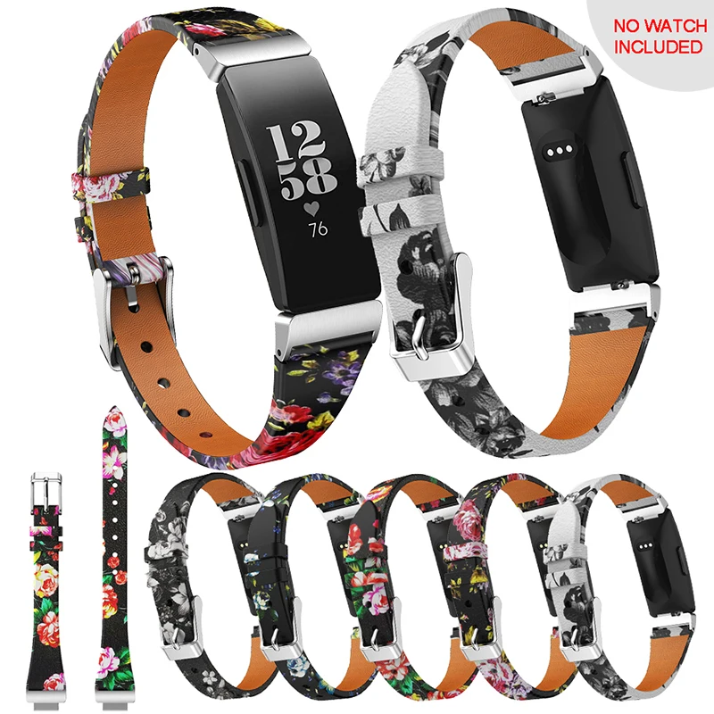 

Leather Watch Band For Fitbit Inspire Watch Strap Leather Floral Pattern Printed Strap Watch Band For Fitbit Inspire Watch