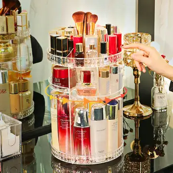 

33x21x21cm Makeup Storage Box 360 Rotating Storage Rack Organizer Acrylic Cosmetic Display Stand