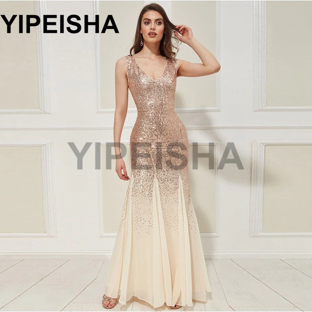 

Блестящие вечерние платья с V-образным вырезом, без рукавов, с открытой спиной, женское современное вечернее платье оверсайз с блестками, платья из искусственной кожи