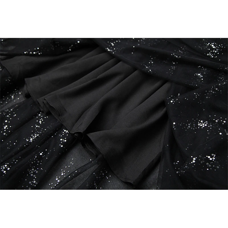 Модное женское платье для подиума, Осень-зима, дизайнерское платье с длинным рукавом, с бриллиантами, с блестками, вязаный свитер, из кусков, Тюлевое, вечерние, черное