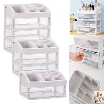 

1/2/3 Layers Plastic Desktop Makeup Organizer Cosmetic Drawer Makeup Organizer Makeup Storage Box Multi-purpose Storage Box