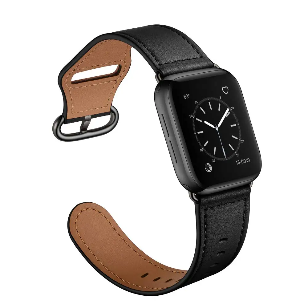 black Кожаный ремешок для Apple watch 44 мм 40 мм iWatch 42 мм 38 мм браслет для часов из натуральной кожи Apple watch 5 4 3 2 1 - Цвет ремешка: black
