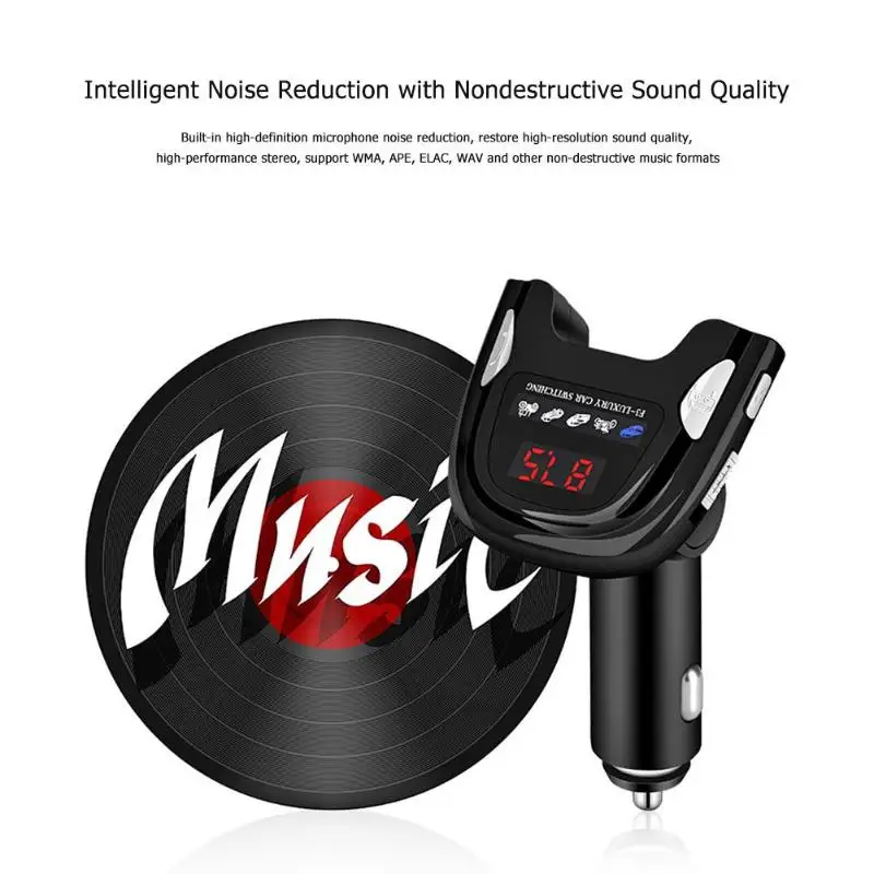 Автомобильный комплект VODOOL Dual USB Bluetooth 5,0 зарядное устройство Громкая связь MP3-плеер fm-передатчик с функцией автоматического шумоподавления
