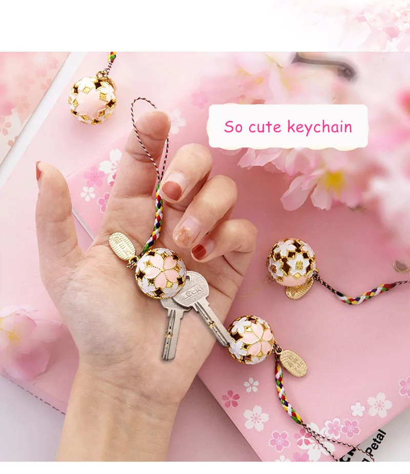 SHARKBANG 1pc Cute Metal Cherry Blossoms Keychain Notebook/Phone/Bag Decorate Pendant Blessing Bell Korean Girls Gift Stationery