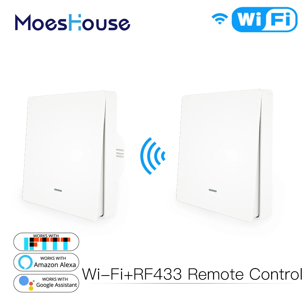 WiFi Smart Push Button Switch RF433 Wall Panel Transmitter Kit Smart life Tuya App Remote Control Works with Alexa Google Home