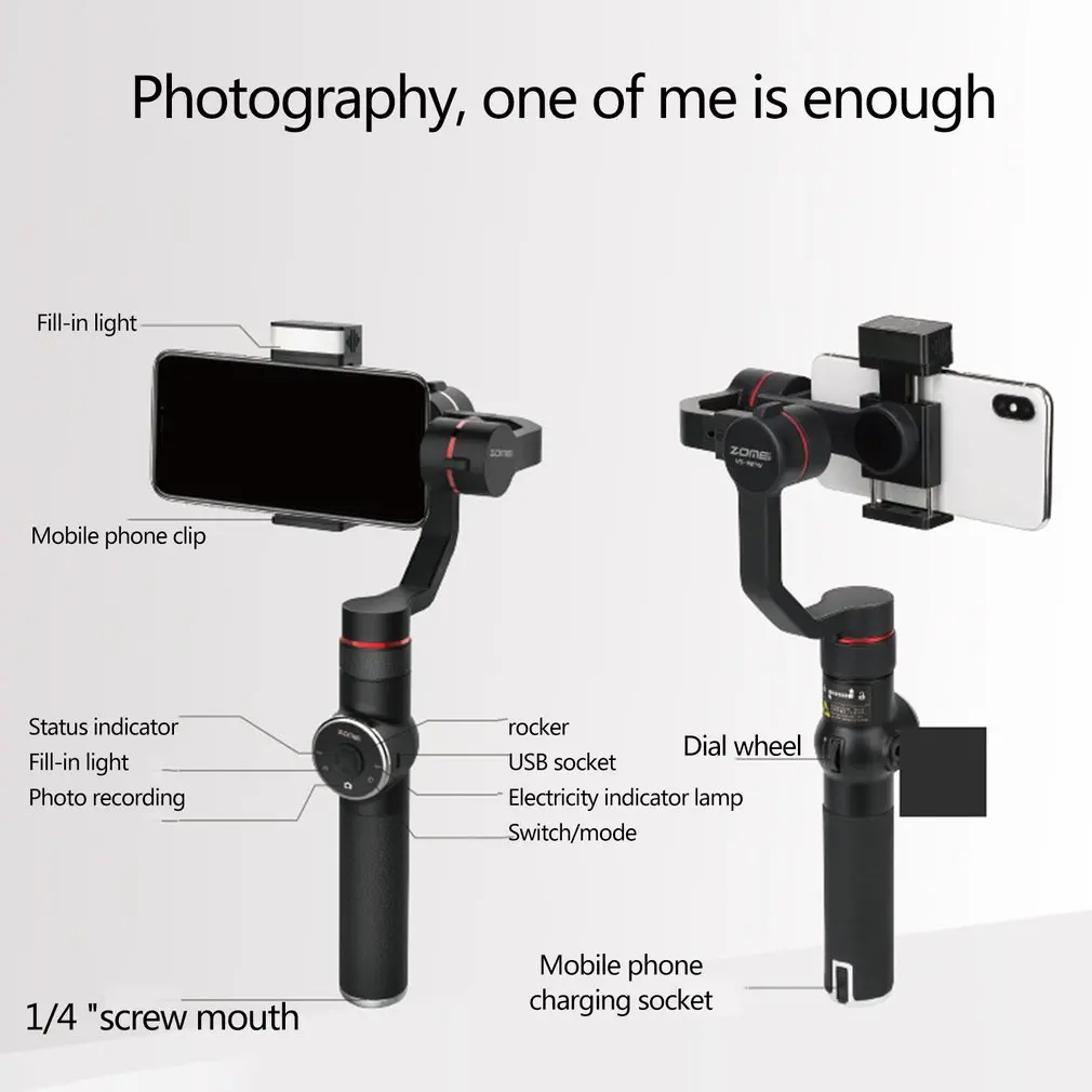  Zomei V5 New 3-Axis Handheld Gimbal Stabilizer Selfie Sticks for SmartPhone for iPhone X 8 Plus 7 6