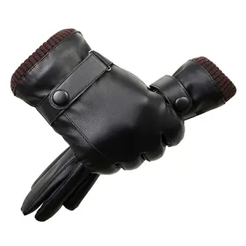 

Men Winter Full Touchscreen Driving Texting Gloves Cold Weather Thermal Lining Adjustable Ribbed Cuff Artificial Leather Mittens