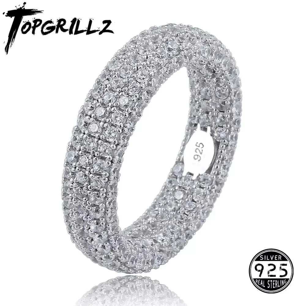 TOPGRILLZ 925 пробы, серебро, штамп, полностью покрытый фианитом, мужские и женские обручальные кольца, очаровательные ювелирные изделия для подарка