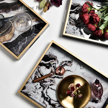 

Nordic Marbled Wooden Rectangular Tray Desktop Coffee Table Tea Cup Snack Storage Storage Tray Decoration Jewelry Storage Tray