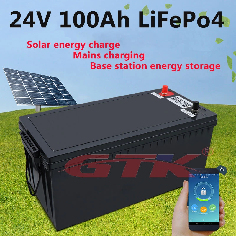 LiFePO4 batería recargable de de 24V y 100Ah para patinete eléctrico, batería con monitor BMS para paneles solares, movilidad, caravana, cargador de 10A|Baterías recargables| - AliExpress