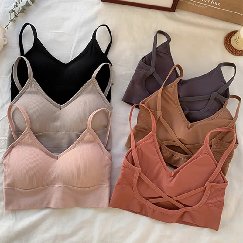 Women Crop Top Fitness Tube Top Cropped Bra Seamless Underwear Sports Tank Sexy Lingerie Active Bra Bandeau Tops Removable Pads women lingerie bra women tube tops