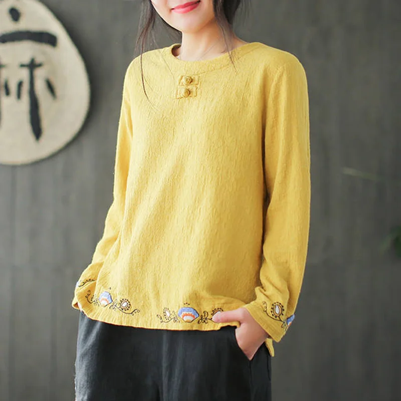 High Quality Women Casual Blouses Shirts New Arrival 2020 Spring Fashion Embroidery Cotton Linen Female Loose Tops Shirt W072 | Женская
