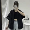 Blouses Women Short Sleeve Solid Harajuku Loose Vintage Womens Shirts Tops All-match BF Oversize Summer All-match Chic Stylish ► Photo 3/6