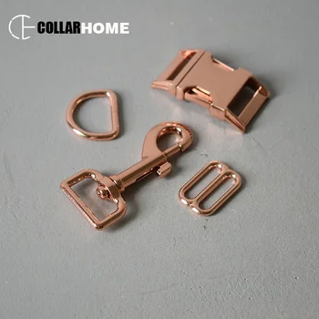 

100 sets Metal buckle D rings 25 mm snap hook DIY dog collar leash slider loop ring leather craft rectangle adjusters rose gold