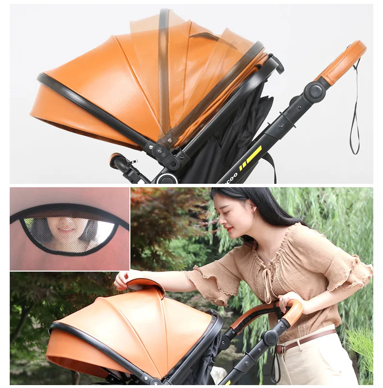 Belecoo high-grade luxury baby stroller with basket PU leather 3 in 1 folding infant pram